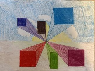 painting of colorful squares extruding in